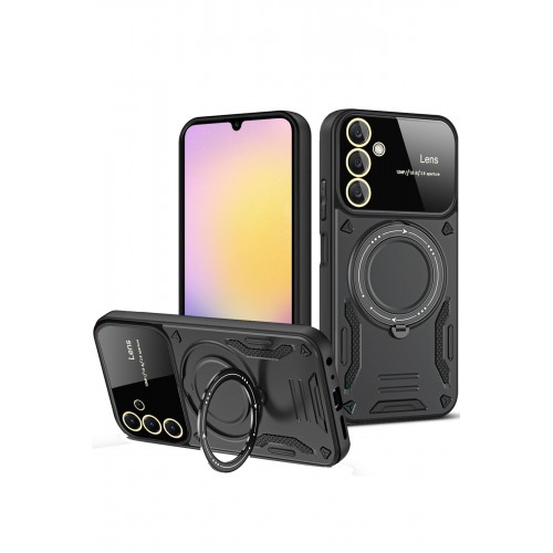 Newface Samsung Galaxy A35 5G Kılıf Joy Lens Standlı Kapak - Siyah