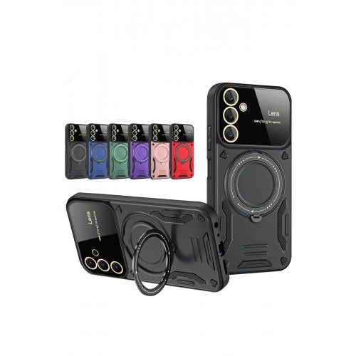 Newface Samsung Galaxy A35 5G Kılıf Joy Lens Standlı Kapak - Koyu Yeşil Newface Samsung Galaxy A35 5G Kılıf Joy Lens Standlı Kapak - Koyu Yeşil