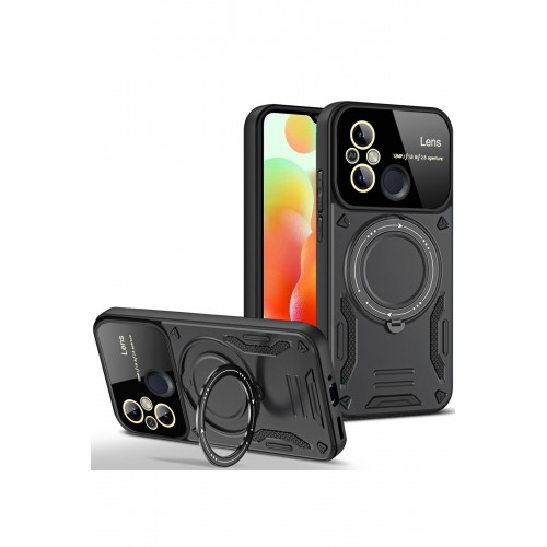 Newface Xiaomi Redmi 12C Kılıf Joy Lens Standlı Kapak - Siyah Newface Xiaomi Redmi 12C Kılıf Joy Lens Standlı Kapak - Siyah
