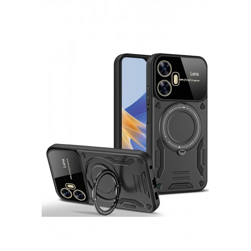 Newface Realme C55 Kılıf Joy Lens Standlı Kapak - Siyah Newface Realme C55 Kılıf Joy Lens Standlı Kapak - Siyah
