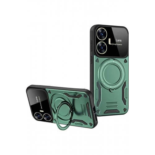 Newface Realme C55 Kılıf Joy Lens Standlı Kapak - Koyu Yeşil Newface Realme C55 Kılıf Joy Lens Standlı Kapak - Koyu Yeşil