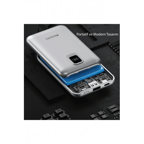 Yesido YP48 10.000 mAh 22.5W Dijital Göstergeli USB3.0 PD Hızlı Şarj Powerbank - Siyah Yesido YP48 10.000 mAh 22.5W Dijital Göstergeli USB3.0 PD Hızlı Şarj Powerbank - Siyah