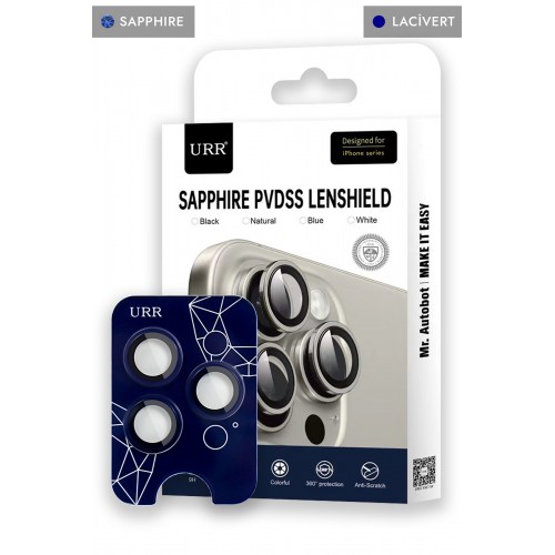 URR iPhone 15 Pro Max Sapphire PVDSS Kamera Lens Koruyucu - Lacivert URR iPhone 15 Pro Max Sapphire PVDSS Kamera Lens Koruyucu - Lacivert