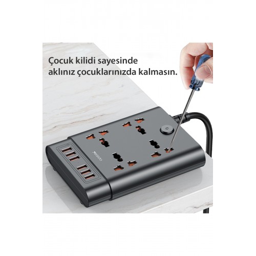 Yesido MC08 10in1 6 Adet Usb ve 4 Adet Priz Dönüştürücü 1.8M - Siyah Yesido MC08 10in1 6 Adet Usb ve 4 Adet Priz Dönüştürücü 1.8M - Siyah