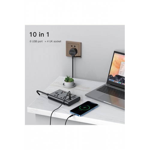 Yesido MC08 10in1 6 Adet Usb ve 4 Adet Priz Dönüştürücü 1.8M - Siyah Yesido MC08 10in1 6 Adet Usb ve 4 Adet Priz Dönüştürücü 1.8M - Siyah