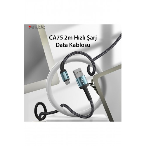 Yesido CA75 2M 2.4A Hasırlı Usb to Lightning Hızlı Şarj Kablosu - Siyah Yesido CA75 2M 2.4A Hasırlı Usb to Lightning Hızlı Şarj Kablosu - Siyah