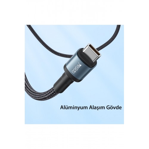 Yesido CA79 2M 60W Hasırlı Type-C to Type-C PD Hızlı Şarj Kablosu - Siyah Yesido CA79 2M 60W Hasırlı Type-C to Type-C PD Hızlı Şarj Kablosu - Siyah