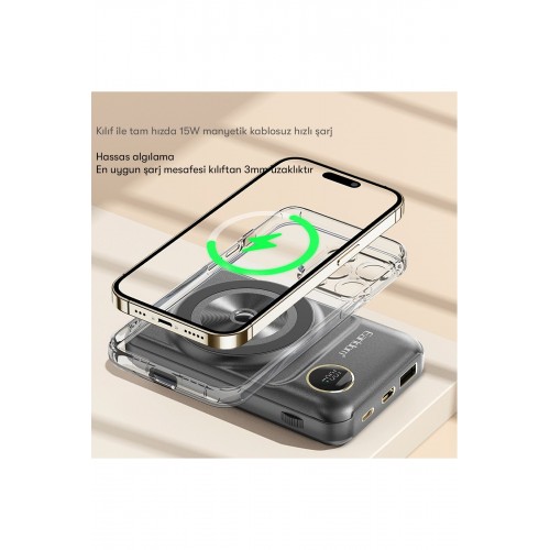Earldom PD28 10.000 mAh 22.5W Kablosuz Şarjlı Dijital Göstergeli PD Hızlı Şarj Mini Powerbank - Siyah Earldom PD28 10.000 mAh 22.5W Kablosuz Şarjlı Dijital Göstergeli PD Hızlı Şarj Mini Powerbank - Siyah