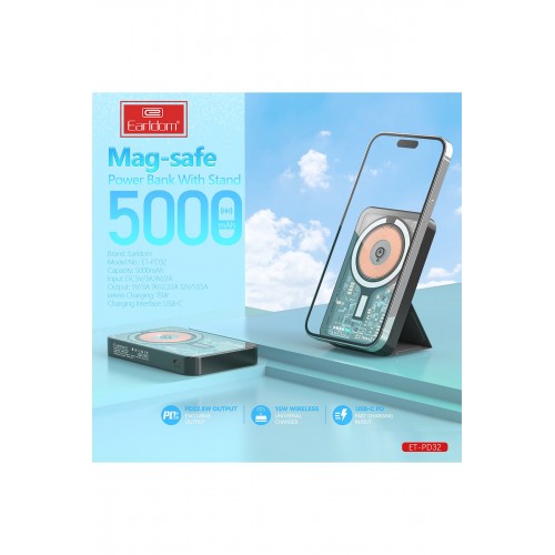 Earldom PD32 5.000 mAh 22.5W Kablosuz Şarjlı Standlı PD Hızlı Şarj Powerbank - Siyah Earldom PD32 5.000 mAh 22.5W Kablosuz Şarjlı Standlı PD Hızlı Şarj Powerbank - Siyah