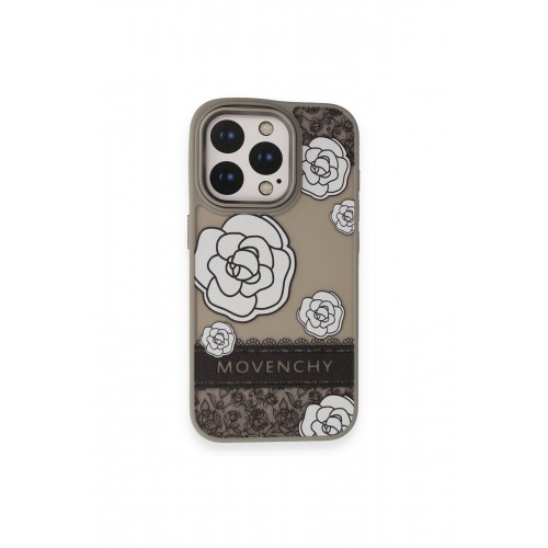 Movenchy iPhone 15 Pro Terra Desenli Kapak - Gri - 3