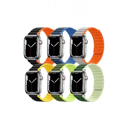 Movenchy Apple Watch 45mm MO-WB1 Çift Renk Mıknatıslı Silikon Kordon - Siyah-Sarı Movenchy Apple Watch 45mm MO-WB1 Çift Renk Mıknatıslı Silikon Kordon - Siyah-Sarı