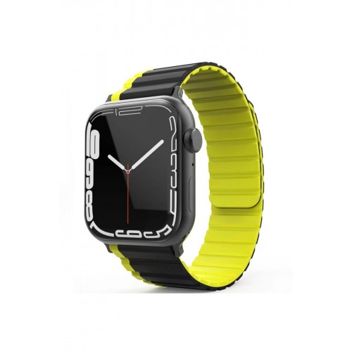 Movenchy Apple Watch Ultra 49mm MO-WB1 Çift Renk Mıknatıslı Silikon Kordon - Siyah-Sarı Movenchy Apple Watch Ultra 49mm MO-WB1 Çift Renk Mıknatıslı Silikon Kordon - Siyah-Sarı