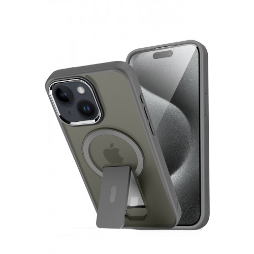Joko iPhone 15 Tork Magsafe Standlı Kapak - Titan Gri Joko iPhone 15 Tork Magsafe Standlı Kapak - Titan Gri