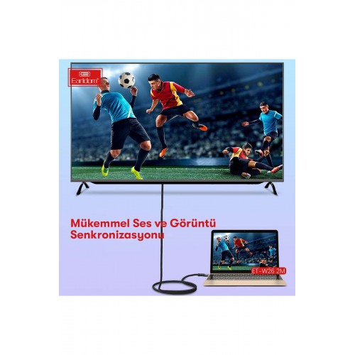 Earldom W26 2m 4K Altın Uçlu Hasır HDMI Kablo - Siyah Earldom W26 2m 4K Altın Uçlu Hasır HDMI Kablo - Siyah