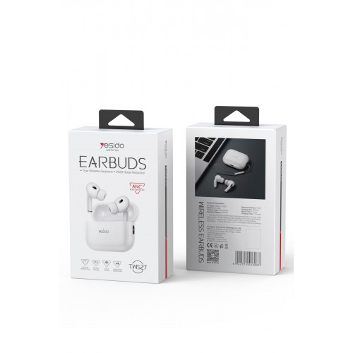 Yesido TWS27 Aktif Gürültü Engelleyici Özellikli BT 5.2 Kablosuz Airpods Kulaklık - Beyaz Yesido TWS27 Aktif Gürültü Engelleyici Özellikli BT 5.2 Kablosuz Airpods Kulaklık - Beyaz