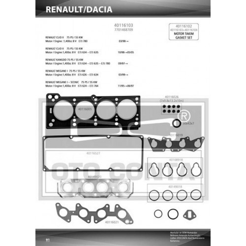 ÜST TAKIM CONTASI (KEÇELİ) RENAULT CLİO II-KANGO 1.4 (E7J 624-626-634-635-780) ÜST TAKIM CONTASI (KEÇELİ) RENAULT CLİO II-KANGO 1.4 (E7J 624-626-634-635-780)