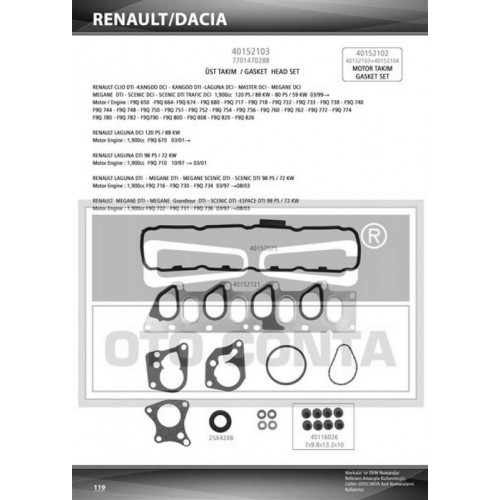 ÜST TAKIM CONTASI RENAULT MEGANE-LAGUNA-KANGO-MASTER- TRAFİC-VİVARO 1.9 DCİ-DTİ F9Q (KEÇELİ) ÜST TAKIM CONTASI RENAULT MEGANE-LAGUNA-KANGO-MASTER- TRAFİC-VİVARO 1.9 DCİ-DTİ F9Q (KEÇELİ)