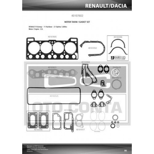 MOTOR TAKIM CONTASI R9 1.6 FAIRWAY-OPTİMA KEÇELİ SUBAP LASTİKLİ MOTOR TAKIM CONTASI R9 1.6 FAIRWAY-OPTİMA KEÇELİ SUBAP LASTİKLİ