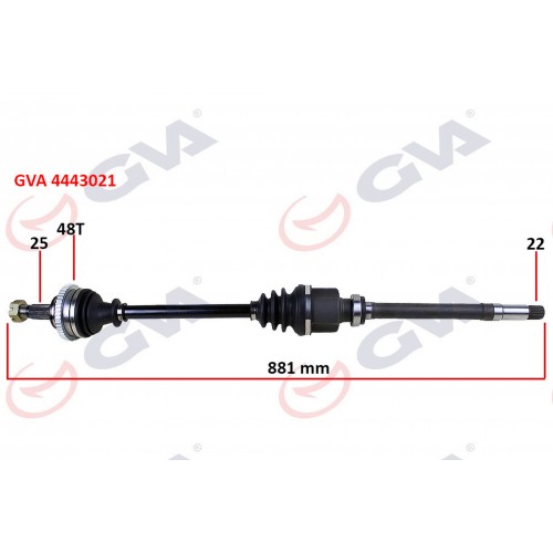 KOMPLE AKS SAĞ P206 1.6 16V-P206 CC 00 ABS Lİ 48DİŞ 881mm KOMPLE AKS SAĞ P206 1.6 16V-P206 CC 00 ABS Lİ 48DİŞ 881mm
