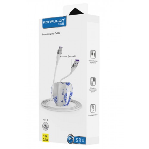 Konfulon S84 Seramik Uçlu Type-C 1M 3.1A - Siyah Konfulon S84 Seramik Uçlu Type-C 1M 3.1A - Siyah