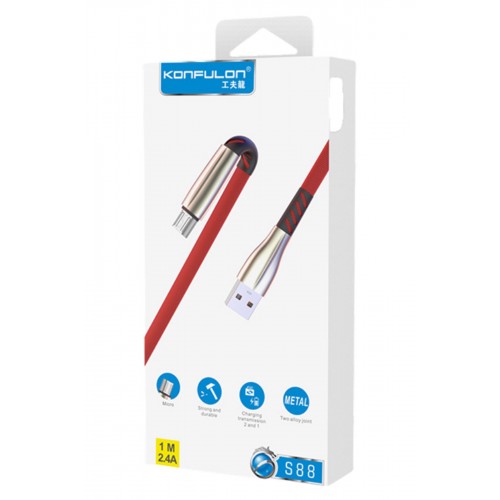 Konfulon S88 Metal Uçlu Micro USB Kablo 1M 2.4A - Mavi Konfulon S88 Metal Uçlu Micro USB Kablo 1M 2.4A - Mavi