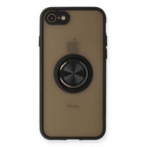 Newface iPhone 7 Kılıf Montreal Yüzüklü Silikon Kapak - Siyah Newface iPhone 7 Kılıf Montreal Yüzüklü Silikon Kapak - Siyah