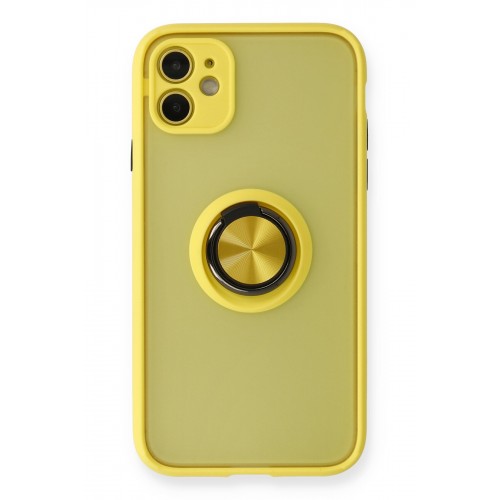 Newface iPhone 11 Kılıf Montreal Yüzüklü Silikon Kapak - Sarı Newface iPhone 11 Kılıf Montreal Yüzüklü Silikon Kapak - Sarı