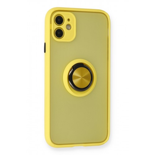 Newface iPhone 11 Kılıf Montreal Yüzüklü Silikon Kapak - Sarı Newface iPhone 11 Kılıf Montreal Yüzüklü Silikon Kapak - Sarı