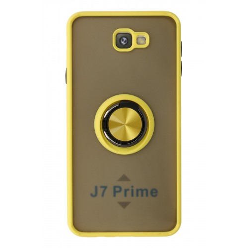 Newface Samsung Galaxy J7 Prime Kılıf Montreal Yüzüklü Silikon Kapak - Sarı