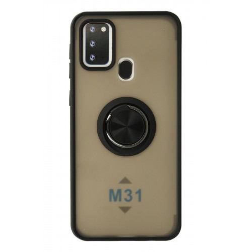 Newface Samsung Galaxy M31 Kılıf Montreal Yüzüklü Silikon Kapak - Siyah