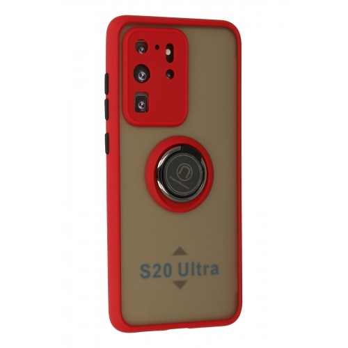 Newface Samsung Galaxy S20 Ultra Kılıf Montreal Yüzüklü Silikon Kapak - Kırmızı Newface Samsung Galaxy S20 Ultra Kılıf Montreal Yüzüklü Silikon Kapak - Kırmızı