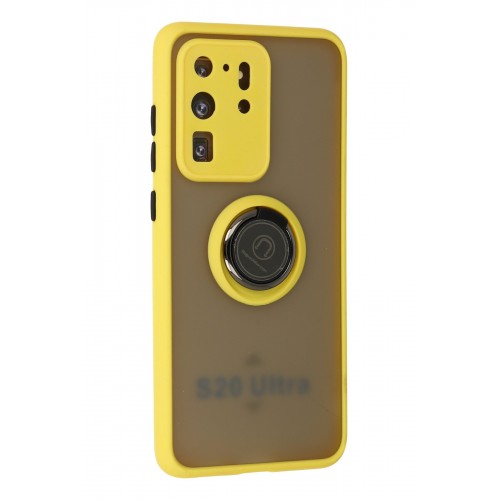 Newface Samsung Galaxy S20 Ultra Kılıf Montreal Yüzüklü Silikon Kapak - Sarı Newface Samsung Galaxy S20 Ultra Kılıf Montreal Yüzüklü Silikon Kapak - Sarı