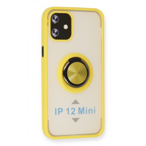 Newface iPhone 12 Kılıf Montreal Yüzüklü Silikon Kapak - Sarı Newface iPhone 12 Kılıf Montreal Yüzüklü Silikon Kapak - Sarı