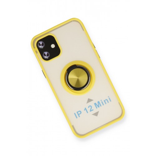 Newface iPhone 12 Kılıf Montreal Yüzüklü Silikon Kapak - Sarı Newface iPhone 12 Kılıf Montreal Yüzüklü Silikon Kapak - Sarı
