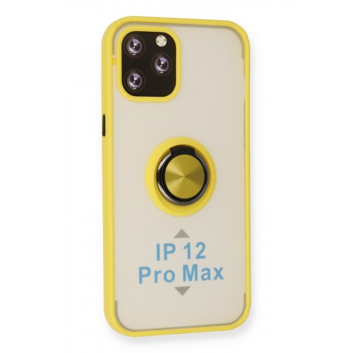 Newface iPhone 12 Pro Max Kılıf Montreal Yüzüklü Silikon Kapak - Sarı Newface iPhone 12 Pro Max Kılıf Montreal Yüzüklü Silikon Kapak - Sarı