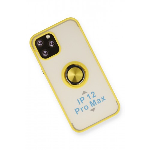 Newface iPhone 12 Pro Max Kılıf Montreal Yüzüklü Silikon Kapak - Sarı Newface iPhone 12 Pro Max Kılıf Montreal Yüzüklü Silikon Kapak - Sarı