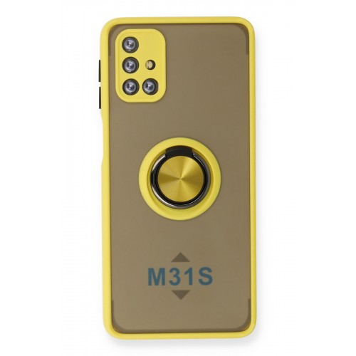 Newface Samsung Galaxy M31S Kılıf Montreal Yüzüklü Silikon Kapak - Sarı Newface Samsung Galaxy M31S Kılıf Montreal Yüzüklü Silikon Kapak - Sarı