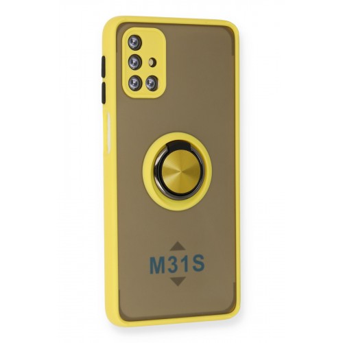 Newface Samsung Galaxy M31S Kılıf Montreal Yüzüklü Silikon Kapak - Sarı Newface Samsung Galaxy M31S Kılıf Montreal Yüzüklü Silikon Kapak - Sarı