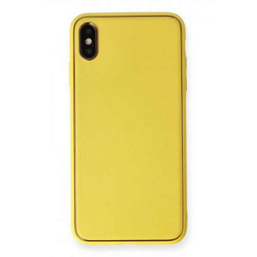 Newface iPhone XS Max Kılıf Coco Deri Silikon Kapak - Sarı Newface iPhone XS Max Kılıf Coco Deri Silikon Kapak - Sarı