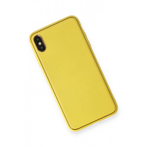 Newface iPhone XS Max Kılıf Coco Deri Silikon Kapak - Sarı Newface iPhone XS Max Kılıf Coco Deri Silikon Kapak - Sarı