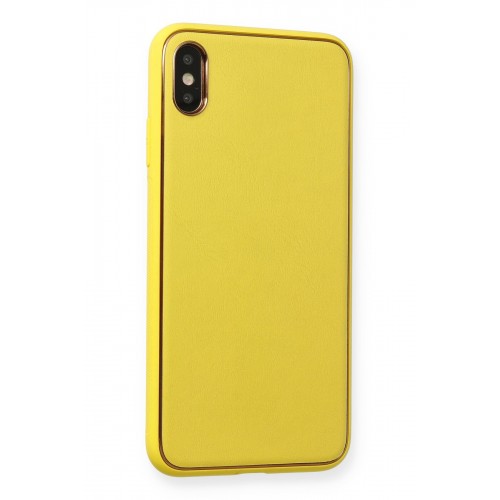 Newface iPhone XS Max Kılıf Coco Deri Silikon Kapak - Sarı Newface iPhone XS Max Kılıf Coco Deri Silikon Kapak - Sarı