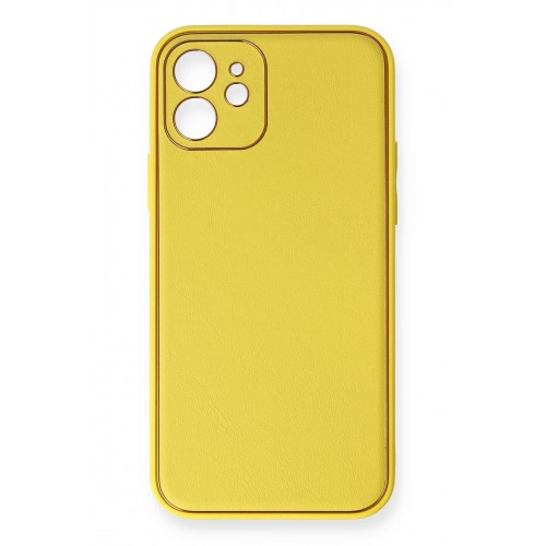 Newface iPhone 12 Kılıf Coco Deri Silikon Kapak - Sarı Newface iPhone 12 Kılıf Coco Deri Silikon Kapak - Sarı
