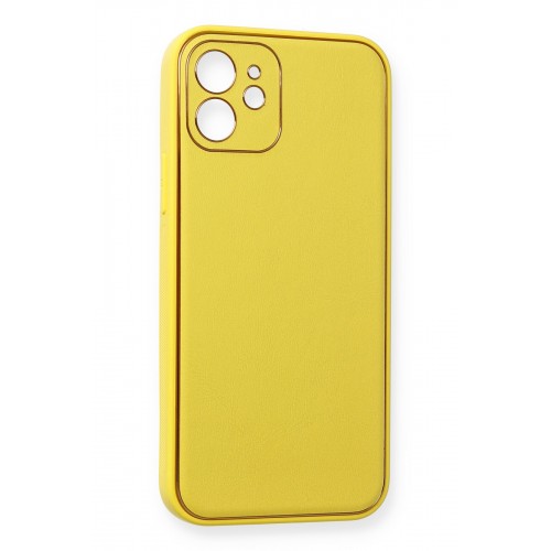 Newface iPhone 12 Kılıf Coco Deri Silikon Kapak - Sarı Newface iPhone 12 Kılıf Coco Deri Silikon Kapak - Sarı