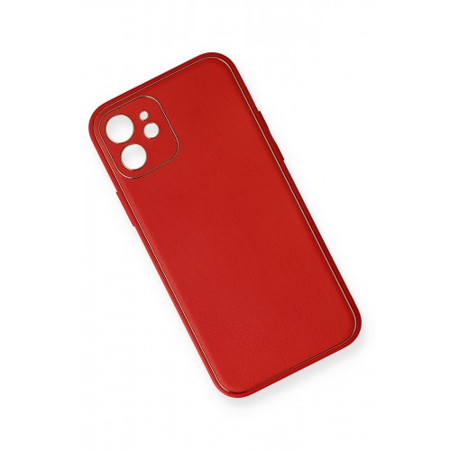 Newface iPhone 12 Kılıf Coco Deri Silikon Kapak - Kırmızı Newface iPhone 12 Kılıf Coco Deri Silikon Kapak - Kırmızı