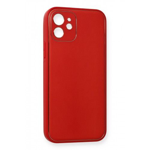 Newface iPhone 12 Kılıf Coco Deri Silikon Kapak - Kırmızı Newface iPhone 12 Kılıf Coco Deri Silikon Kapak - Kırmızı