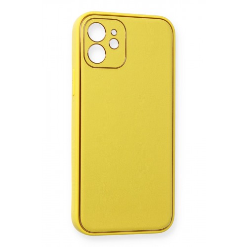 Newface iPhone 12 Mini Kılıf Coco Deri Silikon Kapak - Sarı Newface iPhone 12 Mini Kılıf Coco Deri Silikon Kapak - Sarı