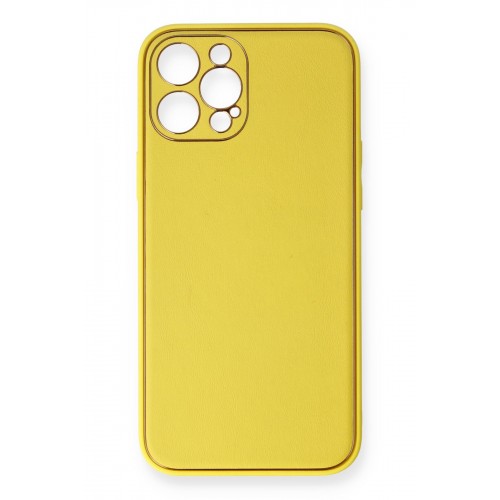 Newface iPhone 12 Pro Kılıf Coco Deri Silikon Kapak - Sarı Newface iPhone 12 Pro Kılıf Coco Deri Silikon Kapak - Sarı