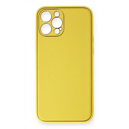 Newface iPhone 12 Pro Max Kılıf Coco Deri Silikon Kapak - Sarı Newface iPhone 12 Pro Max Kılıf Coco Deri Silikon Kapak - Sarı