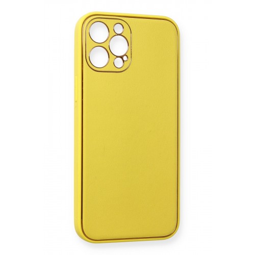 Newface iPhone 12 Pro Max Kılıf Coco Deri Silikon Kapak - Sarı Newface iPhone 12 Pro Max Kılıf Coco Deri Silikon Kapak - Sarı