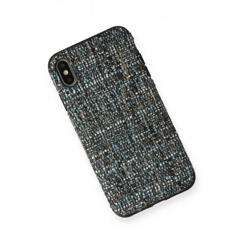 Newface iPhone XS Kılıf Ottoman Kumaş Silikon - Mavi Newface iPhone XS Kılıf Ottoman Kumaş Silikon - Mavi